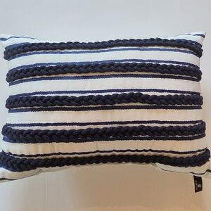 Newport Striped Blue and White Pillow with Navy Roping Indoor& Outdoor